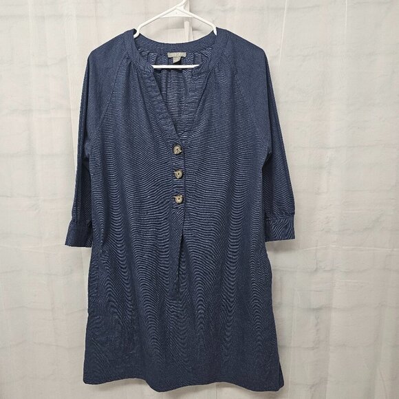 Falls Creek Blue Chambray Dress Minimalist Boho Lagenlook Short Dress M - Picture 10 of 14